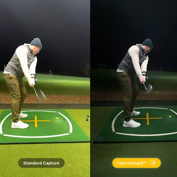 A comparison of standard camera capture that is blurry vs ClearSwingIQ™ capture that is clear