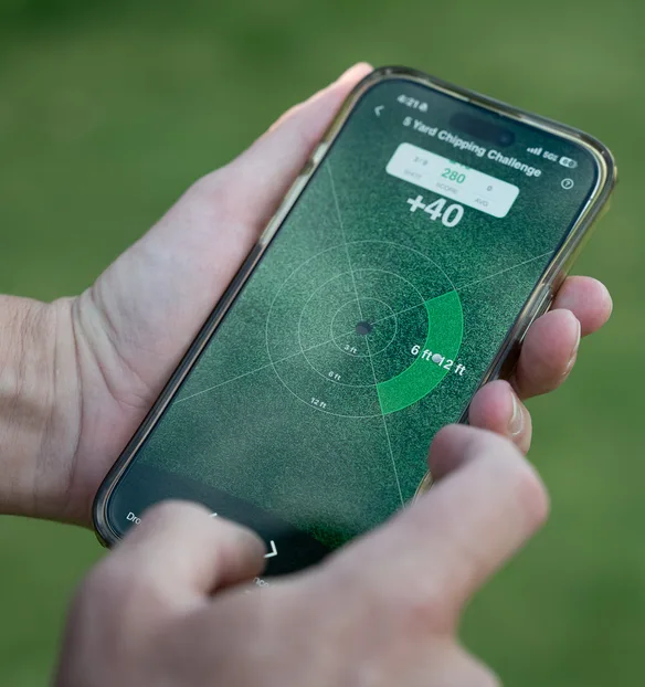 A chipping challenge scorecard in the Handy Golf app